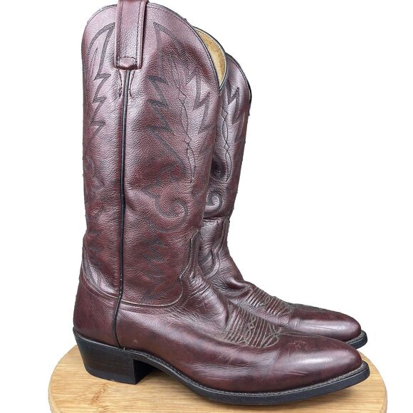 Vintage Dan Post Cowboy Western Boots Men's 10 D Burgundy Cowhide Leather - Picture 10 of 10